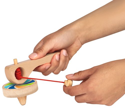 Expositor 12 peonzas de madera con mango y cordel