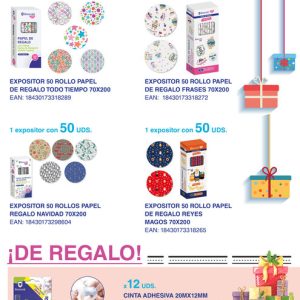 LOTE ROLLO PAPEL REGALO SURTIDOS+REGALO CINTA ADHESIVA CORT