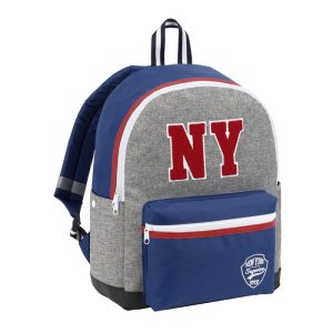 MOCHILA ESCOLAR NEW YORK FASHION AZUL MARINO Y NYLON GRIS