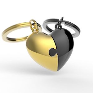 LLAVERO METALMORPHOSE LIFESTYLE - PUZZLE CORAZON ORO/NEGRO