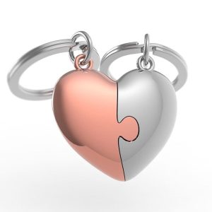 LLAVERO METALMORPHOSE LIFESTYLE - PUZZLE CORAZON PLATA/ROSA