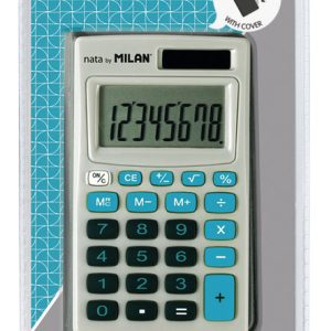 BLISTER CALCULADORA GRIS Y AZUL 8 DIGITOS CON FUNDA