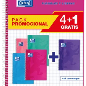 PACK 4+1 BLOC ESPIRAL F? 80H CUADRO 4MM BLANDA OXFORD TEND