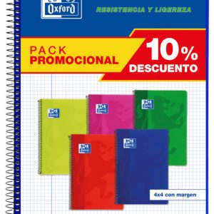 PACK 5 BLOC FOLIO 80H 90GR CUADRO 4MM PP OXFORD VIVOS