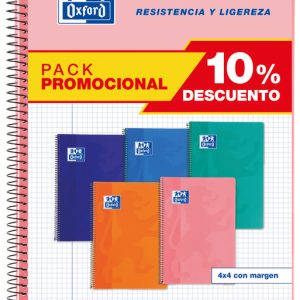 PACK 5 BLOC FOLIO 80H 90GR CUADRO 4MM PP SCHOOL TENDENCIA