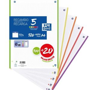 RECAMBIO A4 100H CUADRO 5MM BANDA 5 COLOR 100+20H 90G VIVOS