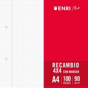 RECAMBIO FOLIO 100H 4 TALADROS CUADRO 4MM 90G ENRI