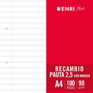 RECAMBIO FOLIO 100H PAUTA 2,5MM 4 TALADROS ENRI