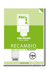 RECAMBIO A4 100H 100GR CUADRO 4MM 4 TALADROS CON MARGEN