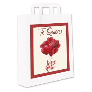 PAQUETE 12 BOLSAS 37X32X12CM GRANDE BLANCA GLOBOS TE QUIERO