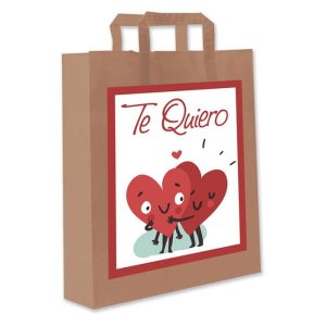 BOLSAS GRANDES PAPEL KRAFT 37X32X12CM CORAZONES TE QUIERO