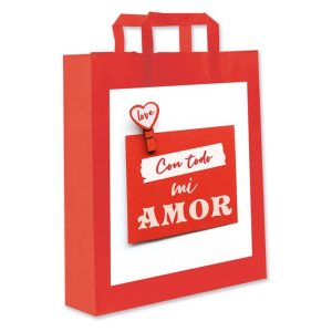 BOLSAS PAPEL GRANDES 37X32X12CM ROJA CON TODO MI AMOR