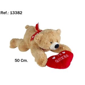 PELUCHE OSO ACOSTADO CORAZON TE QUIERO 50CM