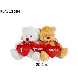 PELUCHE PAREJA OSOS 3 CORAZONES TE QUIERO MUCHO 20CM