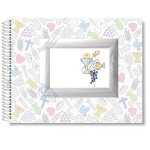 LIBRO COMUNION APAISADO ANILLAS FOTO PORTADA LETRAS ROSAS