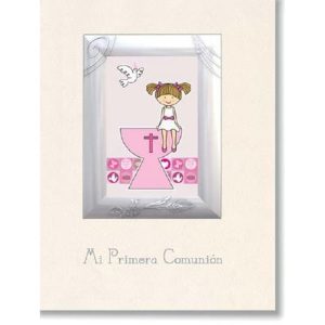 LIBRO COMUNION MARCO PLATEADO NI?A SENTADA CALIZ