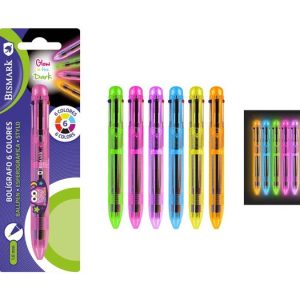 BOLIGRAFO 6 COLORES GLOW IN THE DARK BRILLA EN LA OSCURIDAD