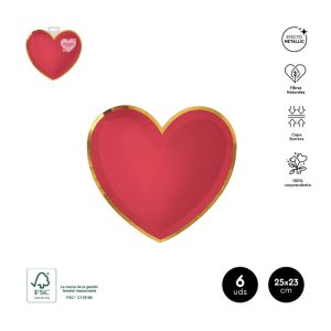 SET 6 PLATOS FORMA CORAZON 25X23CM CARTON FSC MIX70%