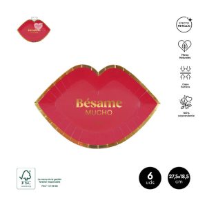 SET 6 PLATOS FORMA LABIOS 27,5X18,5CM CARTON FSC MIX70%