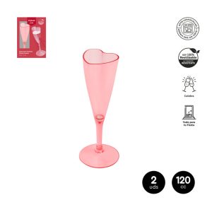 SET 2 COPAS CAVA CORAZON REUTILIZABLE ROSA 120CC (4OZ) PS