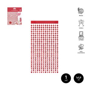 CORTINA FOIL CORAZONES ROJOS 1X1,90 M