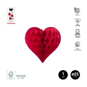 HONEYCOMB CORAZON ROJO ?25CM PAPEL 1 UNIDAD FSC MIX 70%