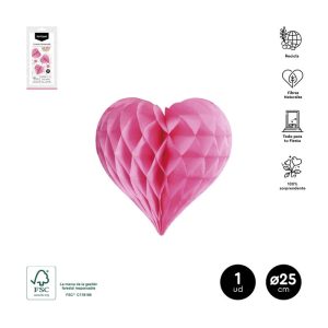 HONEYCOMB CORAZON ROSA ?25CM PAPEL 1 UNIDAD FSC MIX 70%