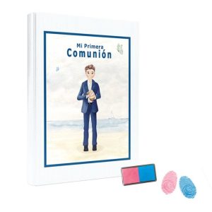 LIBRO COMUNION HUELLAS NI?O PLAYA 29X24 CM 44 PAGINAS COLOR