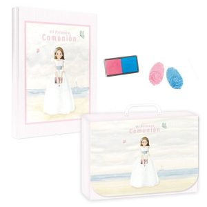 LIBRO COMUNION HUELLAS NI?A PLAYA + MALETIN 44 HOJAS COLOR