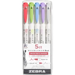 ROTULADOR ZEBRA MILDLINER DOBLE PUNTA PINCEL COOL 5 COLORES