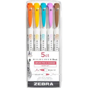 ROTULADOR ZEBRA MILDLINER WARM PUNTA PINCEL 5 COLORES CALI
