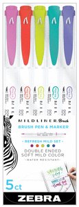 ROTULADOR ZEBRA MILDLINER DOBLE PUNTA PINCEL REFRESH 5 COLO
