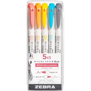 ROTULADOR ZEBRA MILDLINER DOBLE PUNTA PINCEL FRIENDLY 5 COL