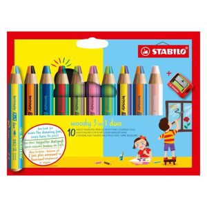 LAPIZ STABILO WOODY 3 EN 1 DUO 10 UDS SURTIDAS + SACAPUNTAS