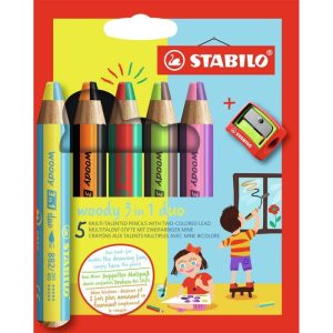 LAPIZ STABILO WOODY 3 EN 1 DUO 5 UDS SURTIDAS + SACAPUNTAS