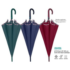 PARAGUAS MUJER 61/8 AUTOMATICO LISO CON RIBETE SURTIDO