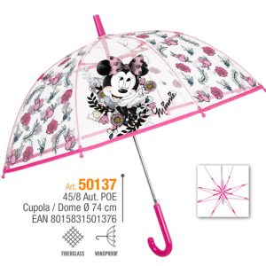 PARAGUAS INFANTIL 45/8 AUT TRANSPARENTE CUPULA MINNIE