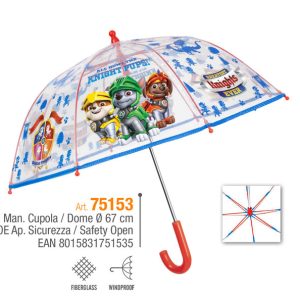 PARAGUAS INFANTIL 42/8 TRANSPARENTE CUPULA PATRULLA CANINA