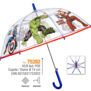 PARAGUAS INFANTIL 45/8 AUT TRANSPARENTE CUPULA AVENGERS