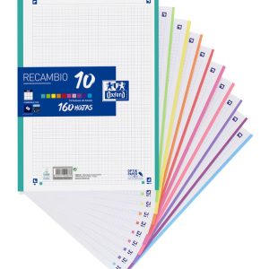 RECAMBIO 10 COLORES BANDA A4 160H CUADRO 5MM 90GR SURTIDOS