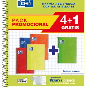 PACK 4+1 BLOC OXFORD FOLIO 80H 4X4 T/E WRITE&ERASE VIVOS