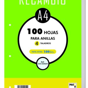 RECAMBIO A4 CUADRO 4MM 100G CANTOS REDONDEADOS 4 TALADROS