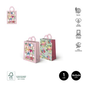 BOLSA FELIZ DIA MAMA FLORAL SURRIDA 18X10X24 CM 1 UNIDAD