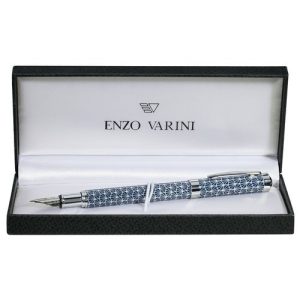 PLUMA PALAZZO CORTY LACA AZUL DETALLES BLANCOS Y CROMADOS