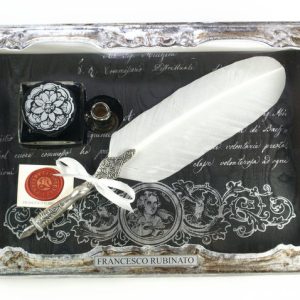 SET PLUMA BLANCA + TINTERO CON SOPRTE