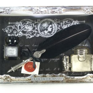 SET PLUMA NEGRA TINTERO CON SOPORTE Y TINTA 25 ML