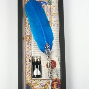 SET PLUMA DECORADA FILIGRANA AZUL CON TINTA 15 CC