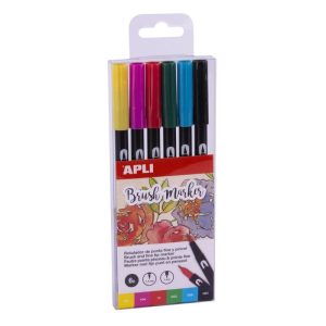 ROTULADORES DE DOBLE PUNTA FINA Y PINCEL 6 UNIDADES