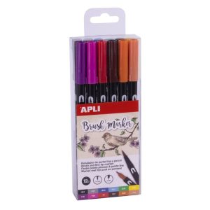 ROTULADOR DOBLE PUNTA FINA Y PINCEL 12 UNIDADES