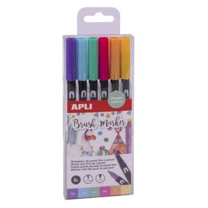 ROTULADOR DOBLE PUNTA FINA Y PINCEL COLORES PASTEL 6 UNIDA,